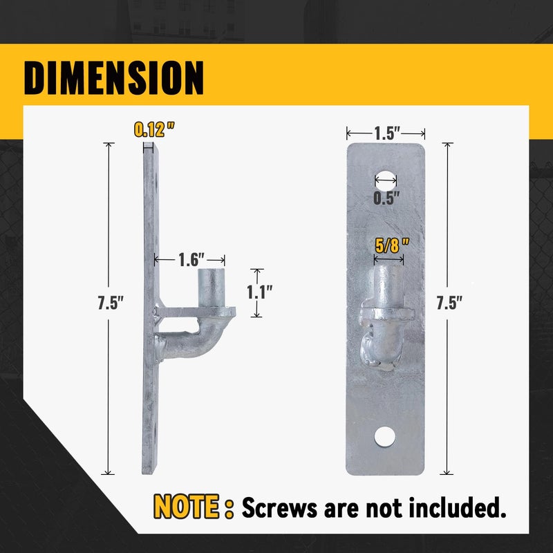 VIVIDA Wall Mount Gate Hinge 4 PCS, Heavy Duty Flat Back Farm Gate Hinge with 5/8"" Pin, Chain Link Fence Parts, Galvanized Steel - Image 3